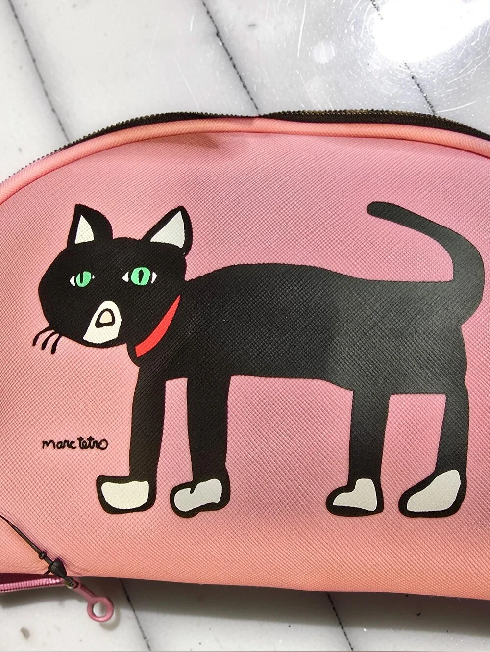 Marc Tetro 3-Piece Black Cat Pink Travel Gift Set Cosmetic Bag Card Wallet
